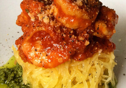 Pesto Shrimp Spaghetti Squash