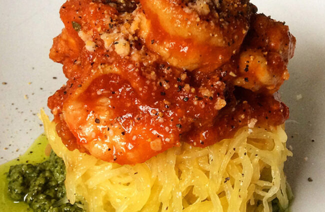 Pesto Shrimp Spaghetti Squash